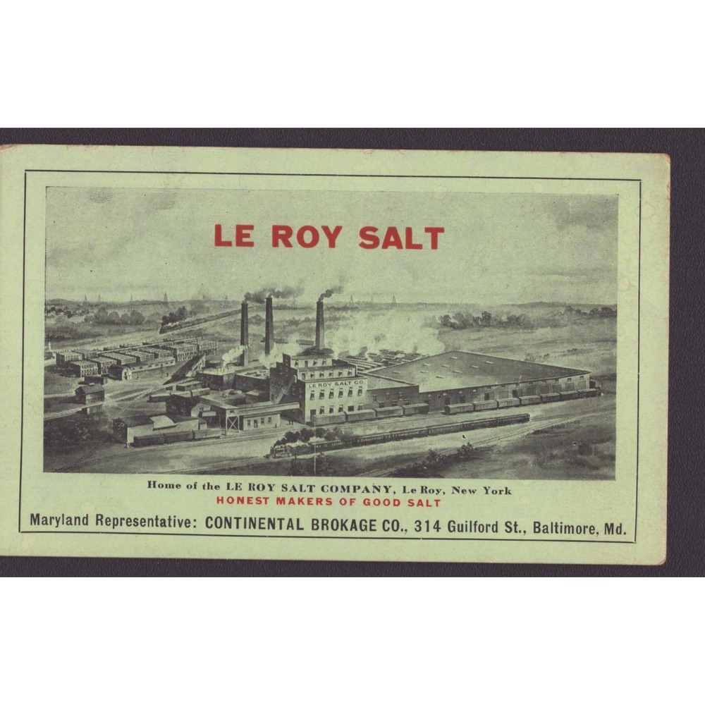Vintage Ink Blotter Le Roy Salt Company Le Roy NY Factory Train Baltimore MD